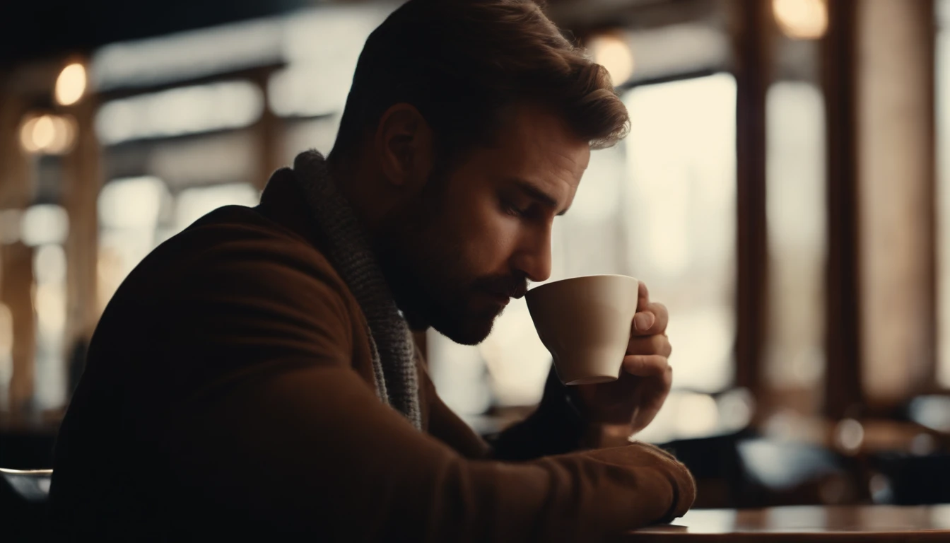 Man drinking coffee low angle