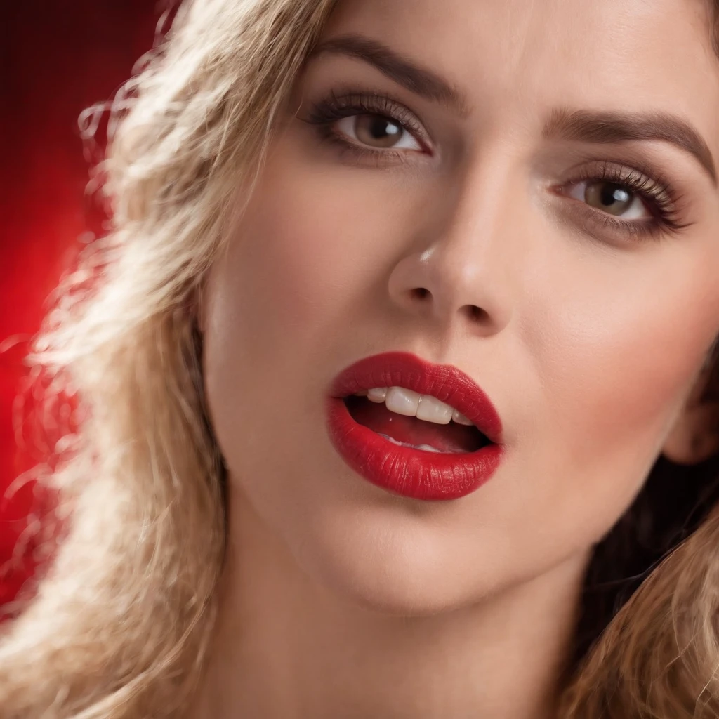 close up of woman's mouth breathing with her mouth open, open mouth, sexy, red lights, suffocating