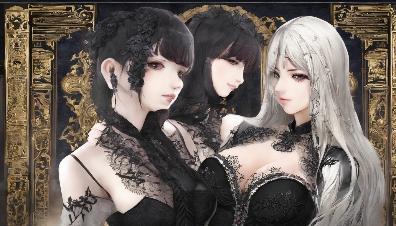 (two girls, Korean, big breasts, (extremely detailed face),, ultra-detailed, beautiful and attractive, beautiful breasts, beautiful breasts, masterpiece:1.2), high-quality, raw