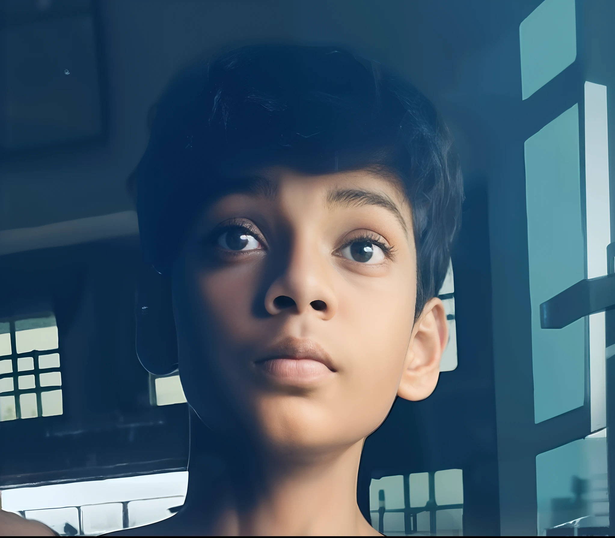 there is a young boy that is looking up at something, ayan nag, jayison devadas, with accurate face, boy with neutral face, good looking face, vastayan, riyahd cassiem, profile pic, profile picture 1024px, facebook post, reyyan, boy thin face, by Max Dauthendey, handsome face
