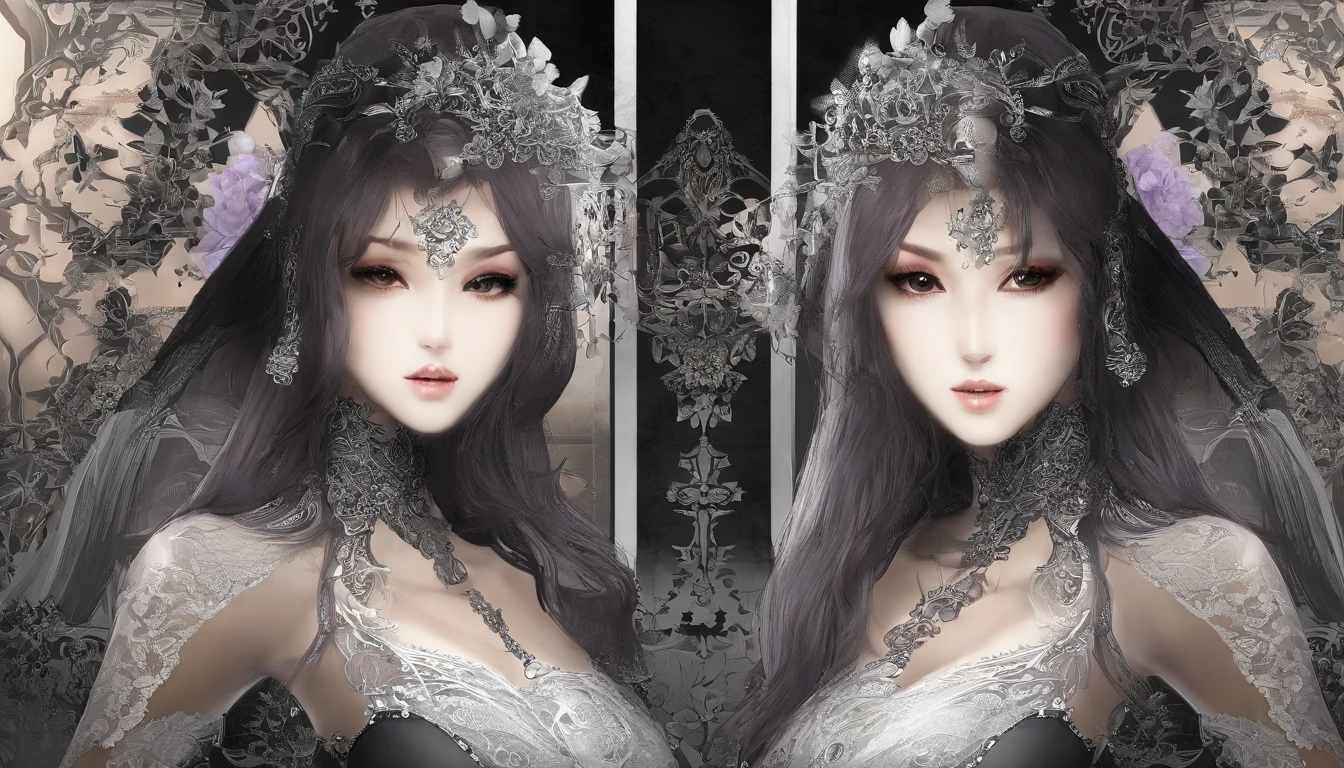 (Sketch, Doodles, Monochrome, Line Art:1.2) (by wlop:1.3)
Woman with long white hair, dressed in a white dress and a blue flower, Japanese goth, Sui Ishida with white hair, 1 7 year old anime goth girl, 17 year old goth girl, Black Hime Haircut, Korean goth girl cruel, in a gothic dress, wearing modern gothic clothes, Portrait of a radical Lolita girl, it's Junji's style, horror style, lineart, doodles, colorbook art (line art, aesthetic, masterpiece, best quality, perfect composition, very aesthetic, absurdres, ultra-detailed, intricate details, Professional, official art, Representative work:1.3)