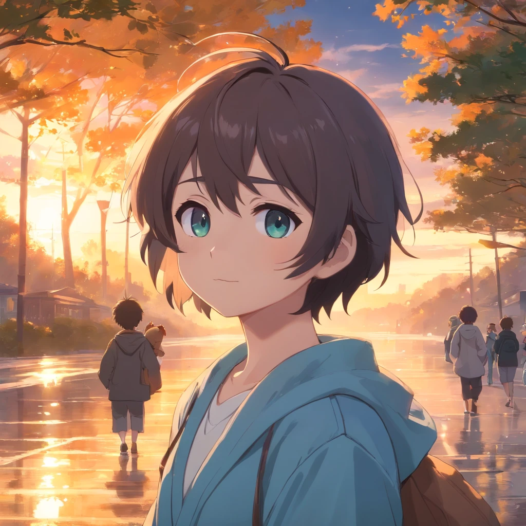 tmasterpiece，best qualtiy，cinematic Film still from，Cute bear oak，Boy，Hair color：Black and Silver，Pupil color：cyan colors，Shaggy，adolable，rays of sunshine，ssmile，black and white clothes，Furry，chubby，Boy