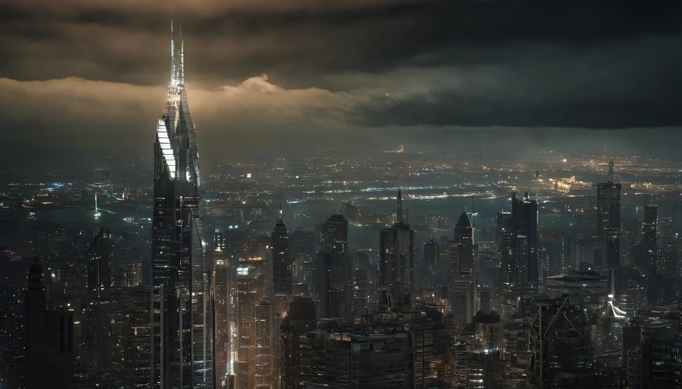 best quality, Realistic, HDR, ultra-detalhado, arquitetura do filme Matrix, futuristic cityscape, Estilo cyberpunk, holographic advertisements, neon lights, towering skyscrapers, chuva digital em cascata, Glass and steel structures, Ruas movimentadas, flying vehicles, Virtual Reality Simulations, Design elegante e minimalista, Esquema de cores preto e verde, Buildings controlled by artificial intelligence, surveillance cameras, Underground Tunnels, becos escuros, Robotic agents, Drones, Matrix Code Transmitting Buildings, post apocalyptic atmosphere, esconderijos rebeldes, Entradas escondidas, realidade distorcida, efeitos de falha, Reflections on glass surfaces, ambiente misterioso e surreal, Sombriously beautiful aesthetics, dark and menacing tones, ambiente 3D imersivo, Skyline Infinito, Advanced technology, Dystopian society.