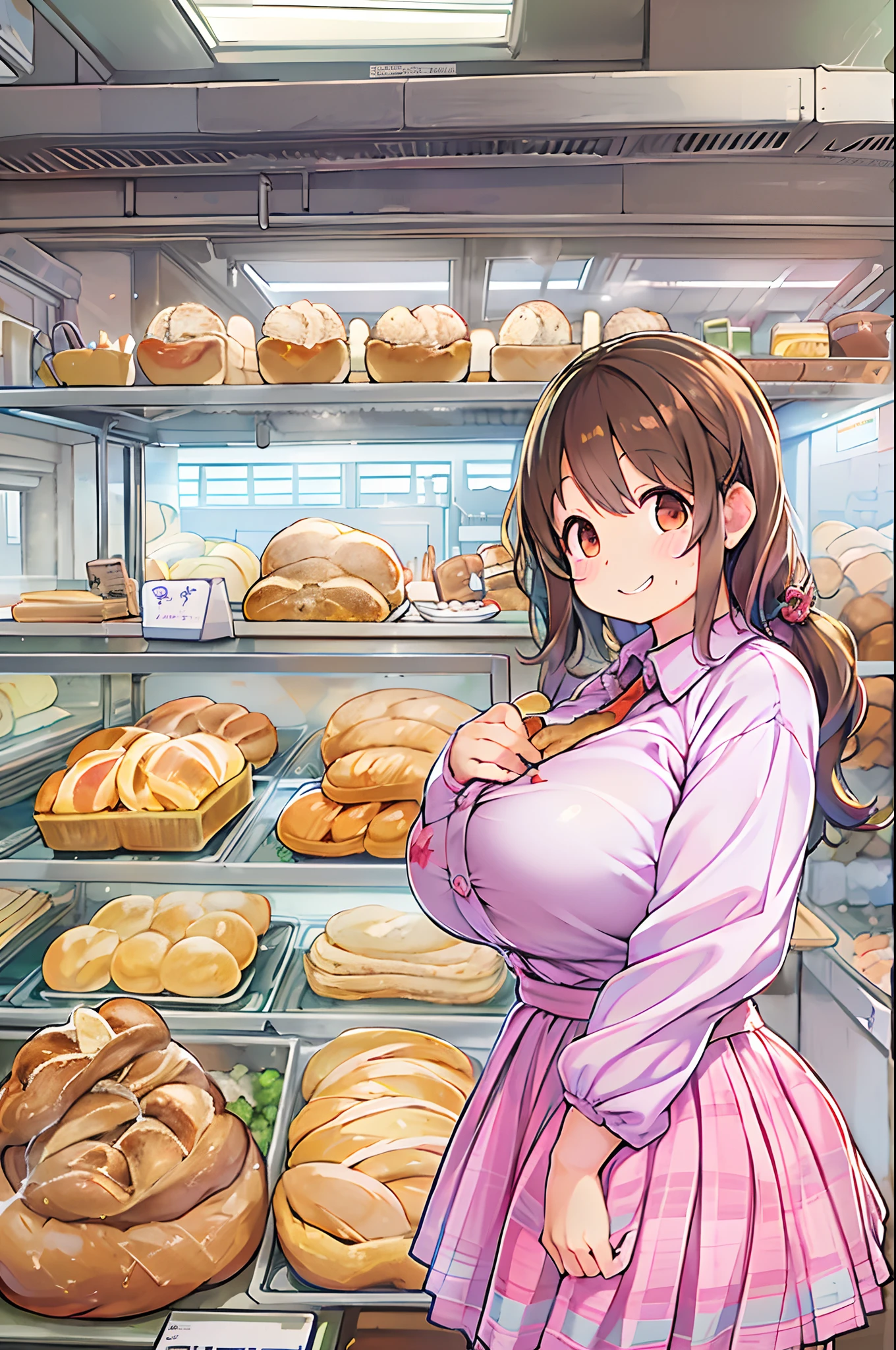1人、huge-breasted、kawaii、bbw、thick thight、big butts、Ultramammy,pleatedskirt、Bakery、Baker、Bread lining、A big smile