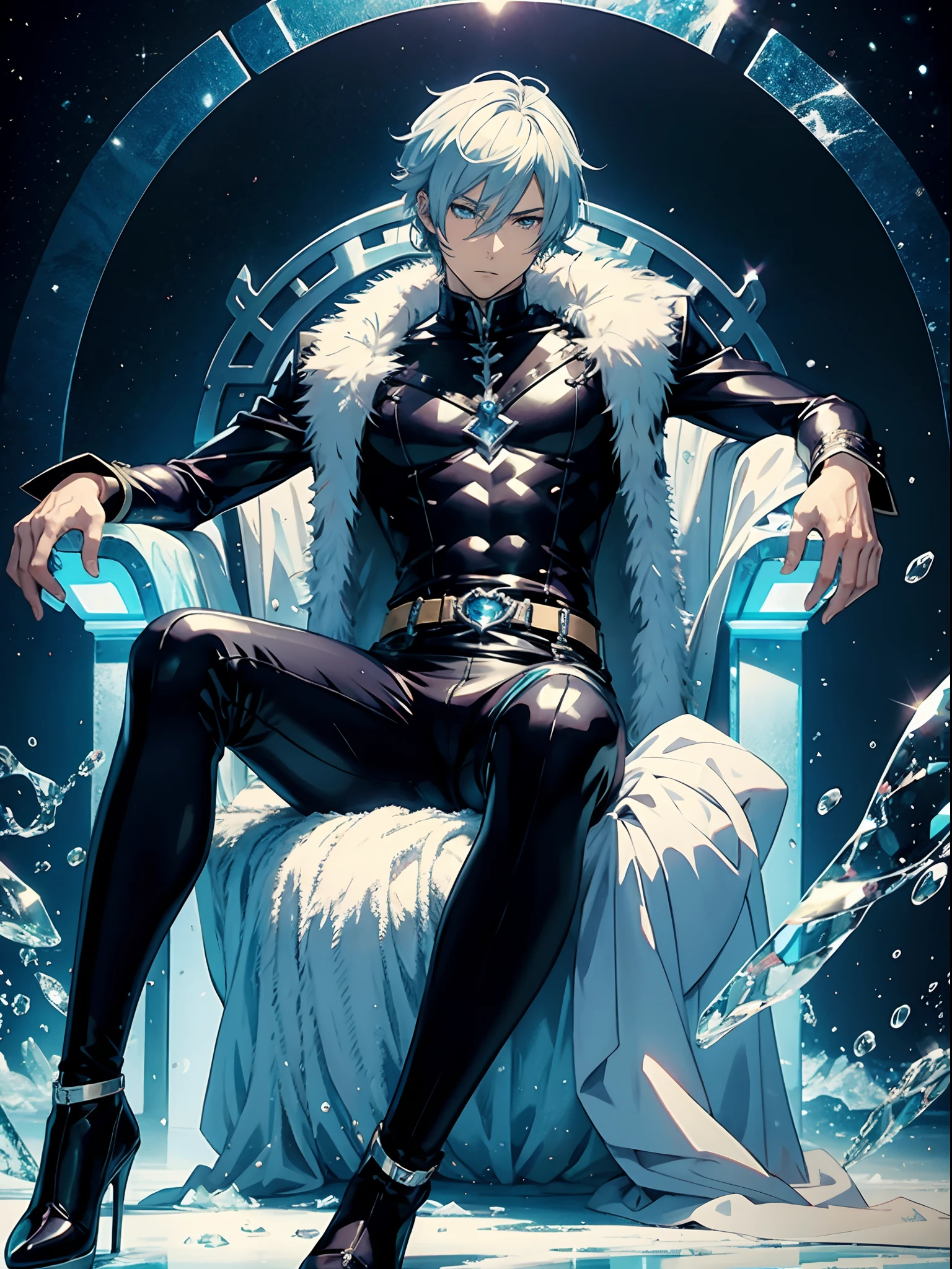 anime sexy man sitting on an ice throne