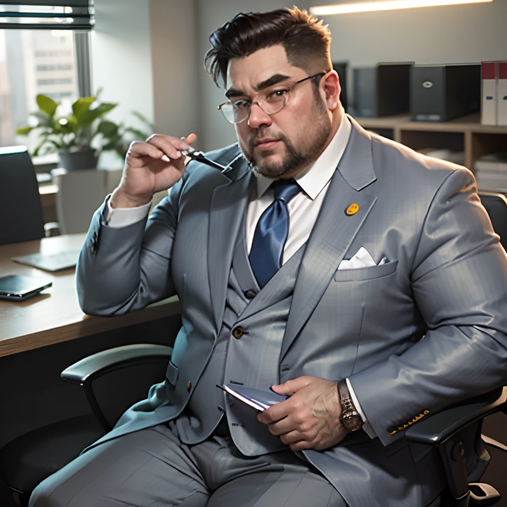 a rich arrogant fat man in suit in a modern office as a client --auto --s2