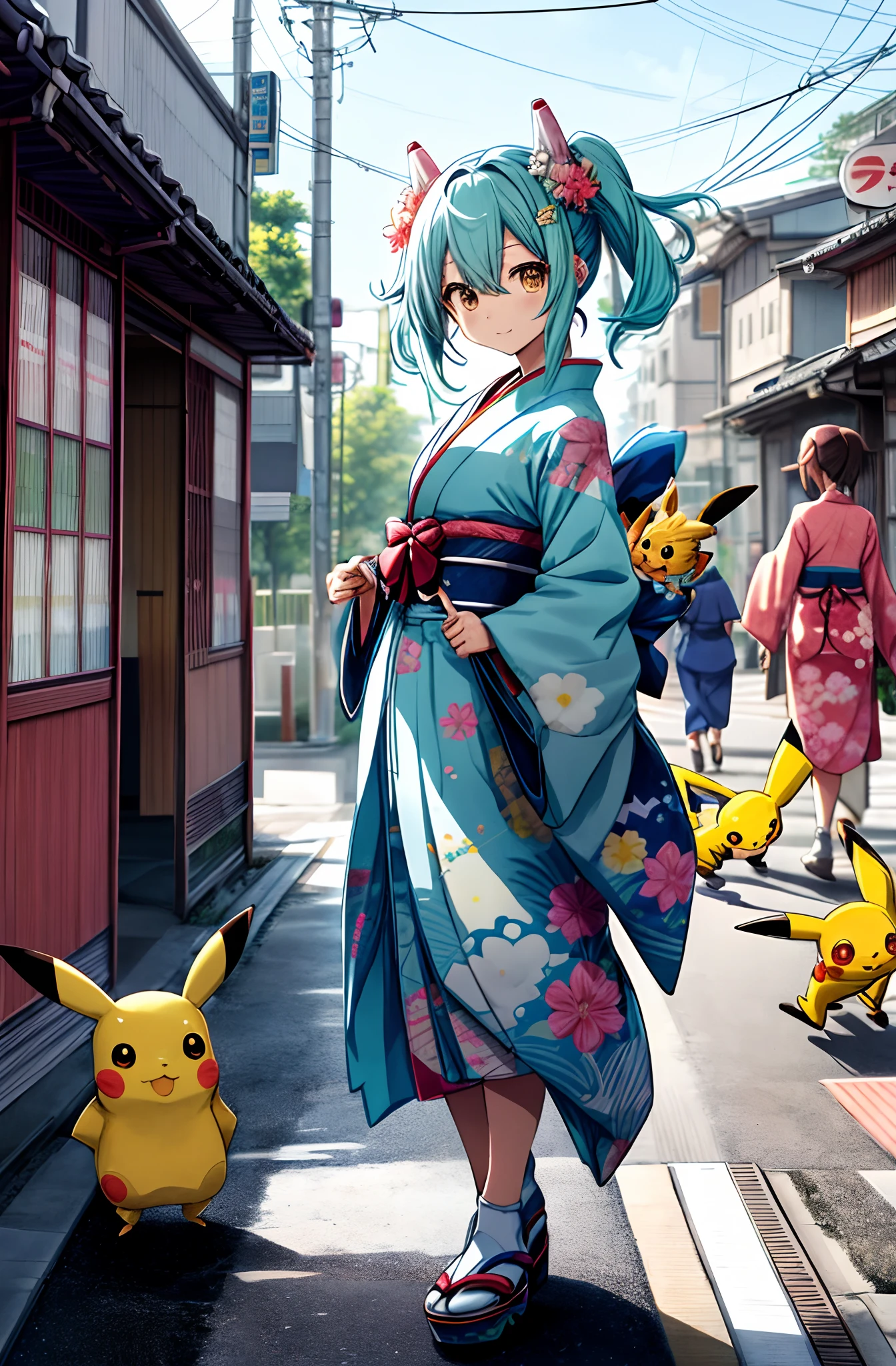 Pikachu、miku hatsune、Kimono Dresses、Japanese dress、Inazuma from the eyes、⚡️、