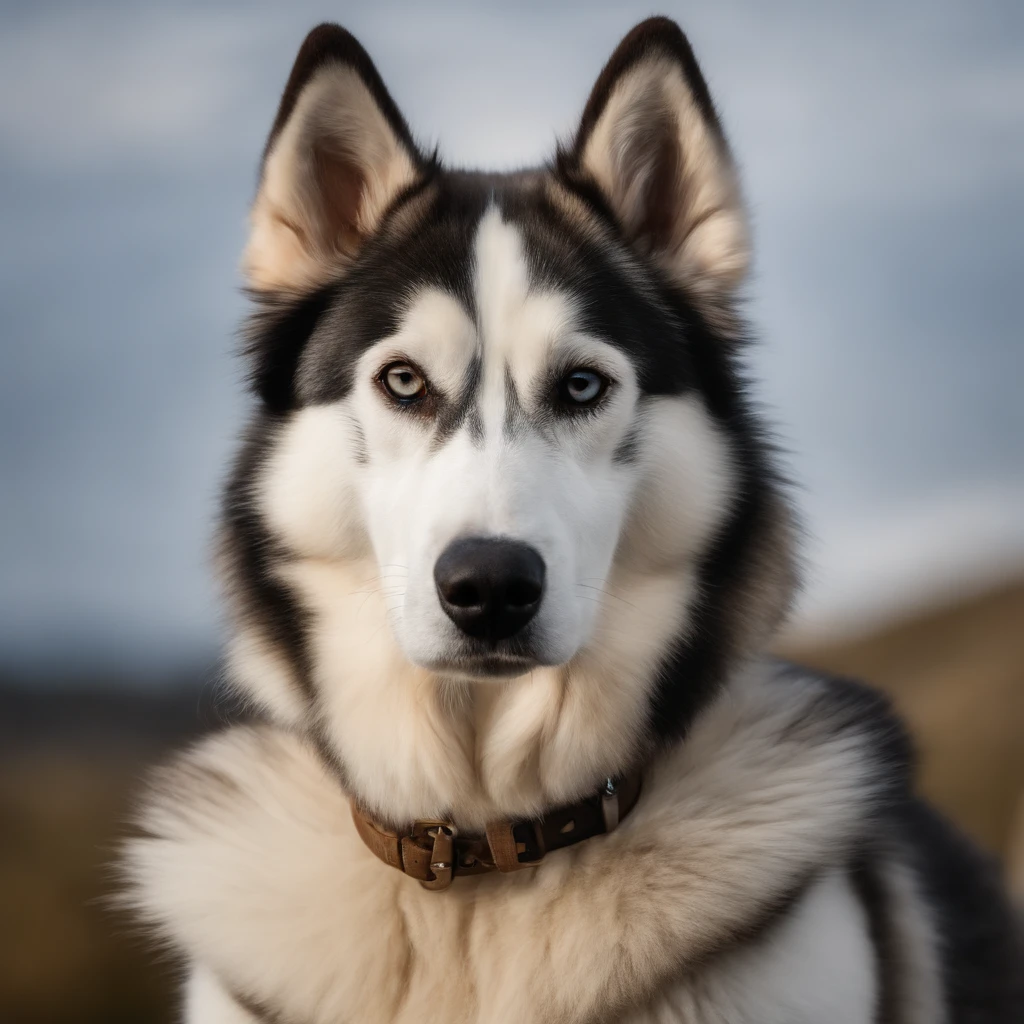 Husky siberiano pelo longo, pelo molhado, tomando banho
