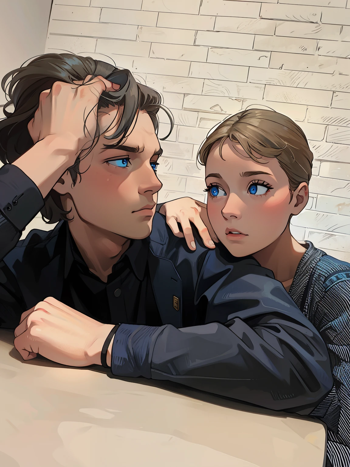White girl and boy, blue eye