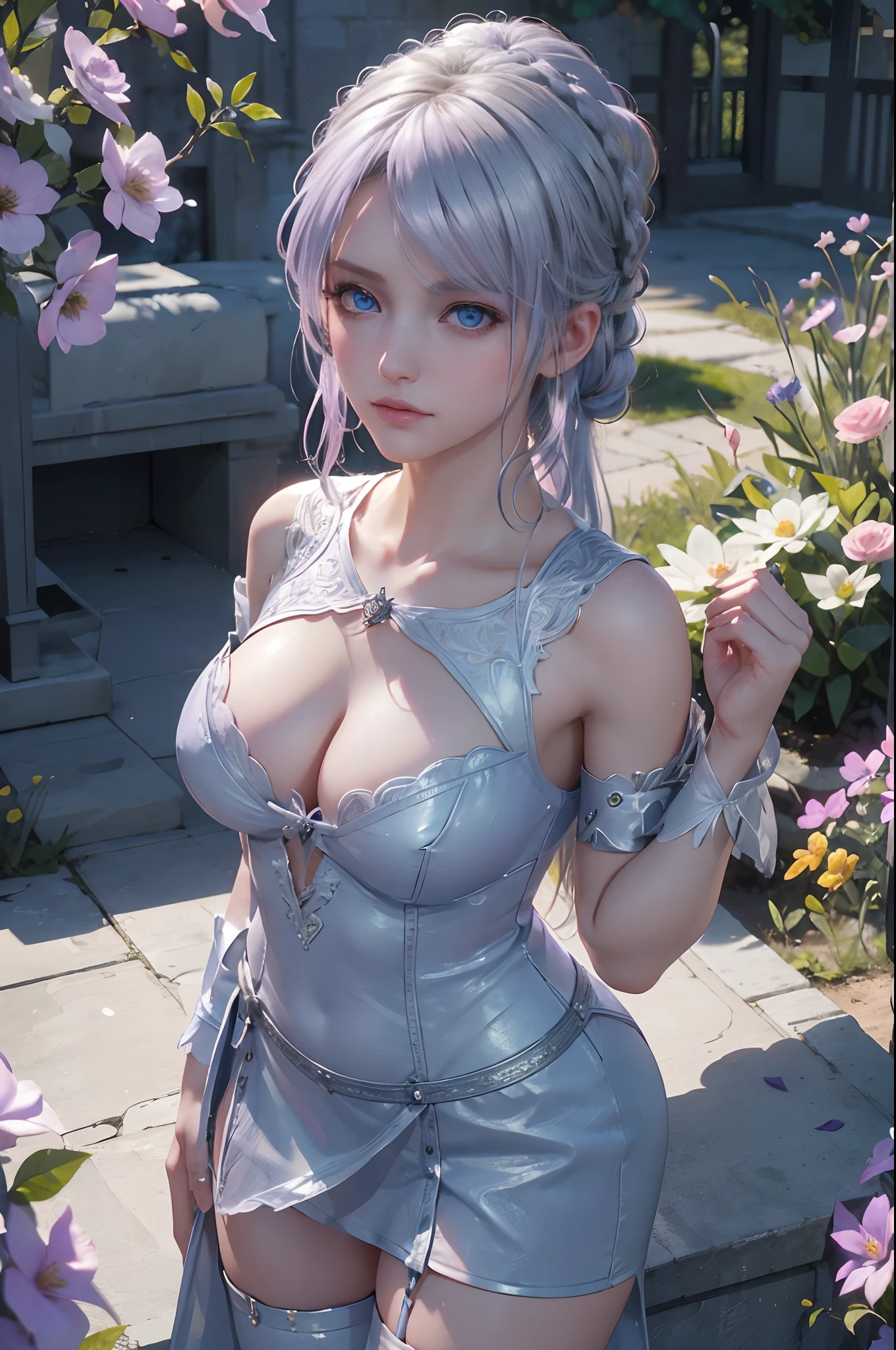 The tooltip for a given topic is as follows: "Girl with a European face, Aryan face, 20years old, Silvery-purple hair, pale purple-blue hair, Bright blue eyes, Her hair is tied up in a bun and falls to her right shoulder. Dressed in a comfortable leather suit, briefs, Leather leggings for legs, she has a (Best Quality, 4k, 8K, hight resolution, Masterpiece:1.2) Ultra-detailed features, including realistic, Photorealistic eyes and face. The figure shows the media (Insert Material) that resembles an illustration, oil painting, or 3D rendering. Girl in the garden with bright flowers and sharp focus, soft studio lighting. The overall atmosphere is calm and serene, with a touch of unearthly beauty. The color scheme is dominated by shades of black, Creating a dreamy and surreal aesthetic."