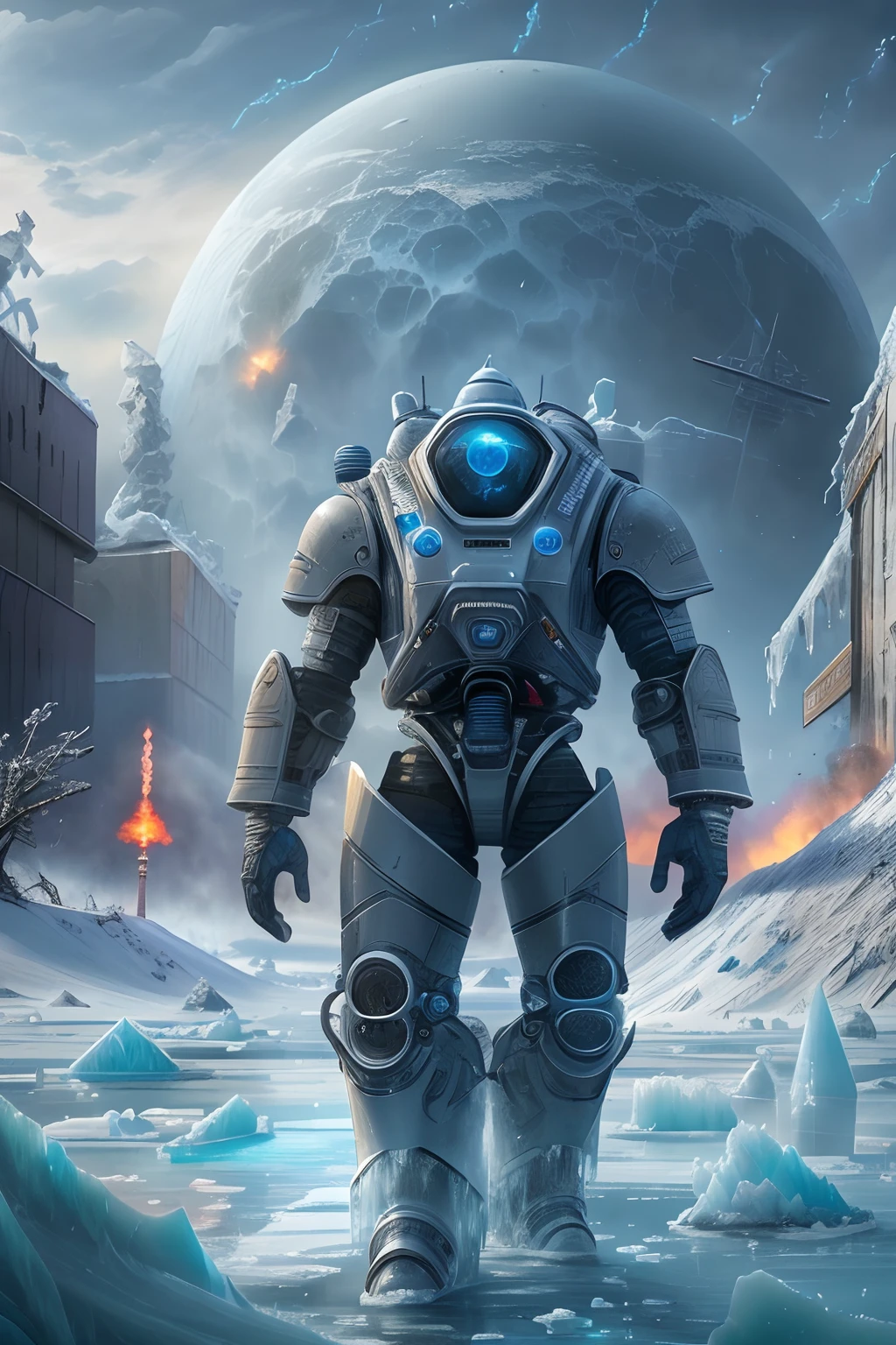 tmasterpiece,Best quality at best,high high quality,the Extremely Detailed CG Unity 8K Wallpapers,(Armageddon:1.4),(Drown in ice:1.2),Dilapidated city,Dilapidated streets,ice planet, Frost Punk, ice lord,ice city in 2 0 8 0