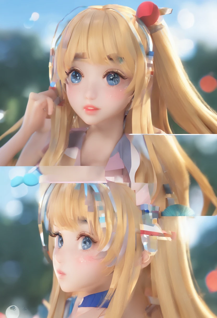 Futon sit、Breasts F Cup、young white shiny skin、Very slender style、(Golden hair)、Dazzling highlights、shinny hair,Beautiful bangs that shine、Very cute girl、in 8K、 top-quality, 超A high resolution, very slender body、Crisp double、Very realistic face、Face with a three-dimensional effect、tthin eyebrows、Landmine fashion、Twin-tailed、