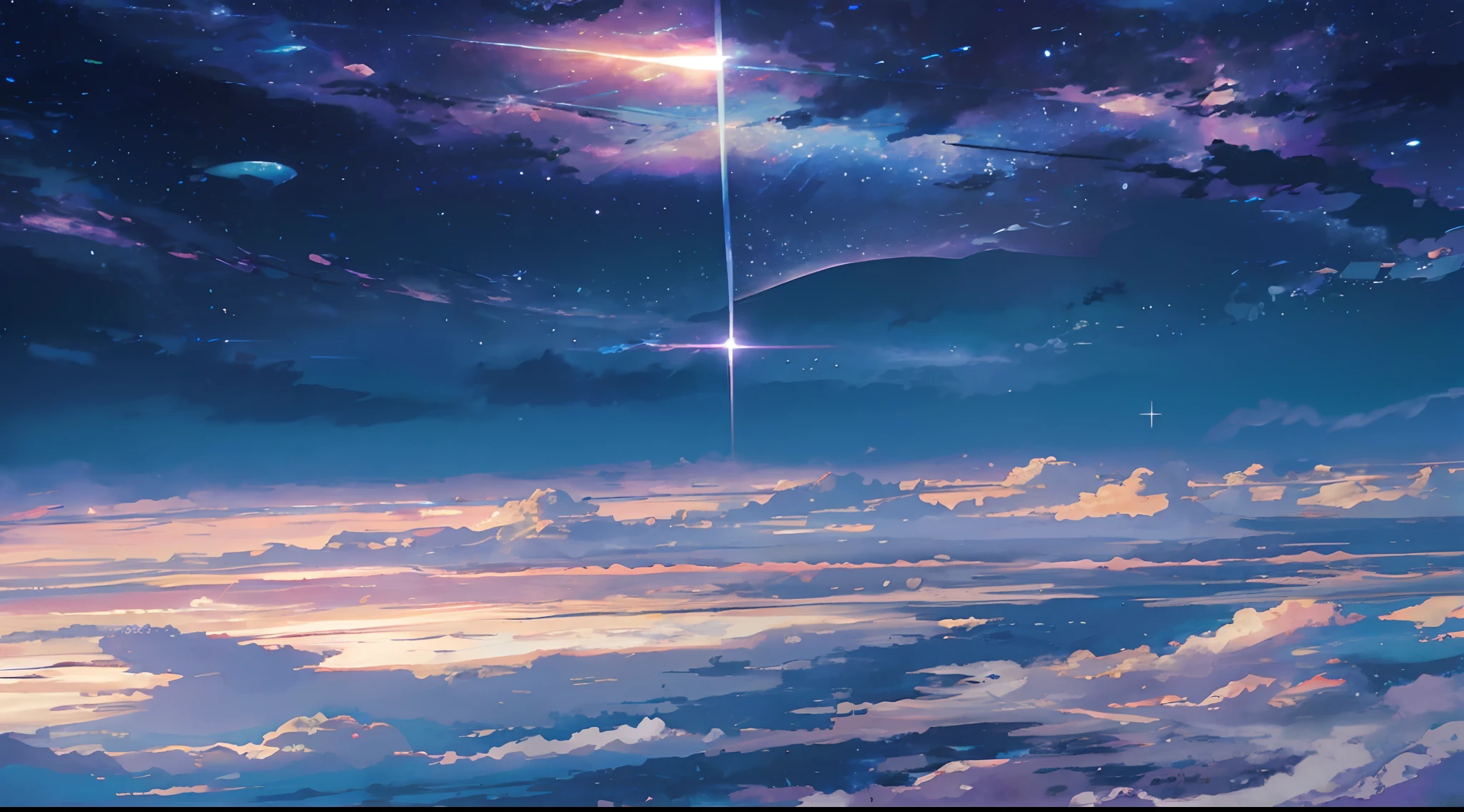 Anime - Escena de estilo de un hermoso cielo con una estrella y un planeta, cosmic skies. por makoto shinkai, fondo de pantalla de arte de anime 4k, fondo de pantalla de arte de anime 4 k, fondo de pantalla de arte de anime 8 k, fondo de pantalla de anime 4k, fondo de pantalla de anime 4k, fondo de pantalla de anime 4k, fondo de pantalla de anime 4k, cielo cielo en el fondo, arte de fondo de anime 4k, fondo de pantalla de anime, fondo de pantalla de anime, fondo de pantalla de anime, planeta del cielo en el fondo, arte de fondo de anime,Purple night starry sky，con el cielo lleno de estrellas，