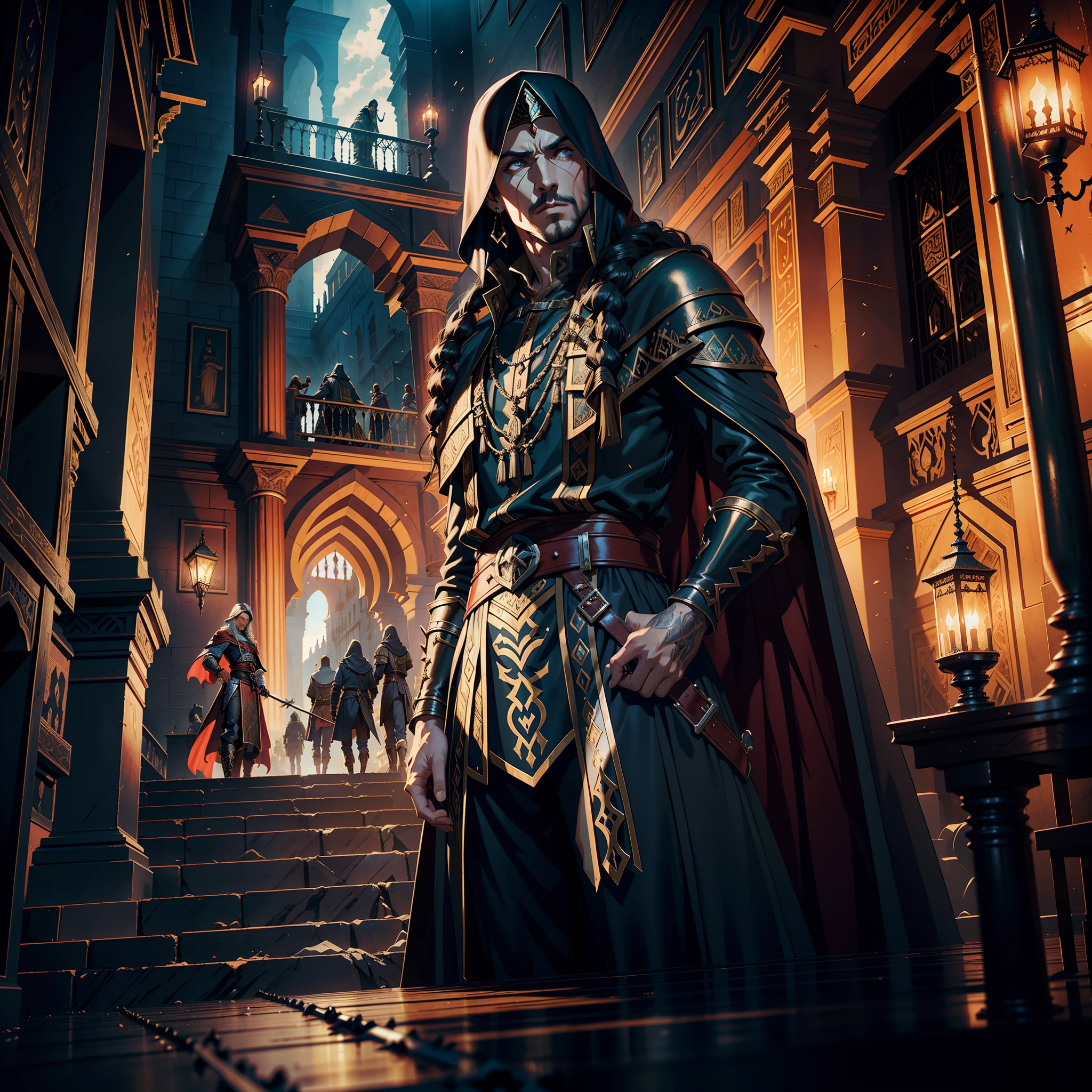 Castlevania Lord of the shadows hyper realistic super detailed Dynamic shot master piece scene cinématique scènes movie Epic Legendary Moroccan city Islamic architecture moroccan souk people wearing medieval moroccan Wear trading marchandise large environnement Islamique marocain hyper realistic super detailed 3d view