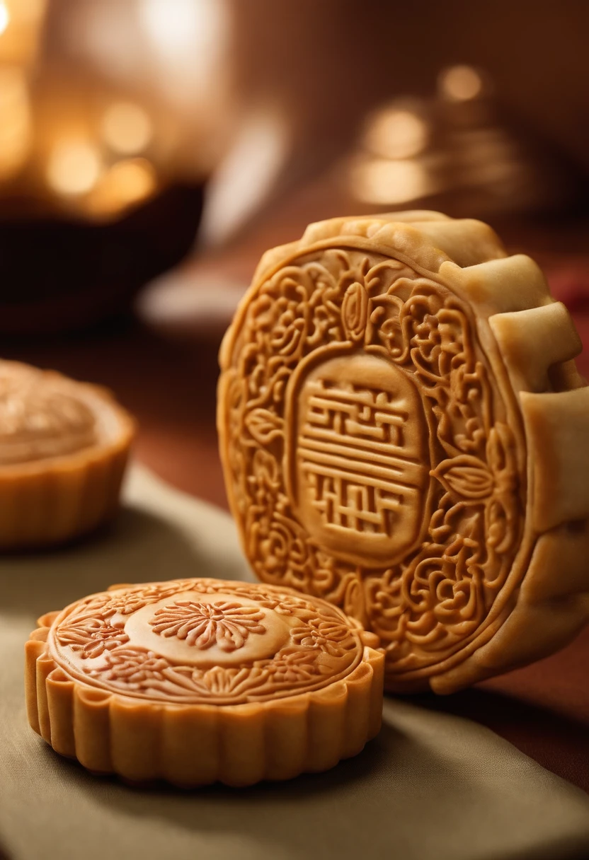 "Draw image 1: An illustration of a traditional mooncake, inspired by the art style of Chinese watercolor painting. The mooncake is beautifully adorned with intricate patterns on its golden-brown crust. The filling inside is rich and flavorful, with a choice of lotus seed paste or red bean paste. The color temperature is warm, with a soft and gentle lighting that enhances the texture of the mooncake. The atmosphere is nostalgic, evoking the feeling of the Mid-Autumn Festival."