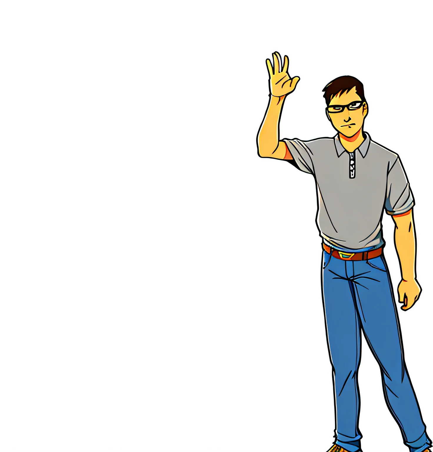 Cartoon of a man with glasses and a gray shirt waving, Monte Hank, t - pose, t-pose, Hank Hill como o deus do propano, t pose, nerd de videogame irritado, Hank Hill do Rei da Colina, 3 d render de jerma 9 8 5, raised hand, Jerma 9 8 5, Jerma985