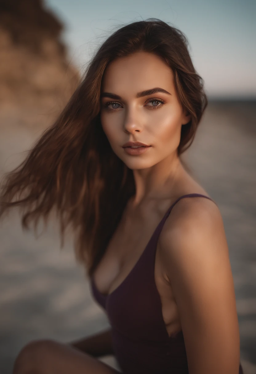 Arafed woman with matching tank top and panties, fille sexy aux yeux bruns, Portrait Sophie Mudd, cheveux bruns et grands yeux, selfie of a young woman, Yeux de chambre, Violet Myers, sans maquillage, maquillage naturel, looking straight at camera, Visage avec Artgram, Maquillage subtil, Superbe photo du corps entier, at the beach, clivage, tits, ass, sexy, sex, levrette, position sex,