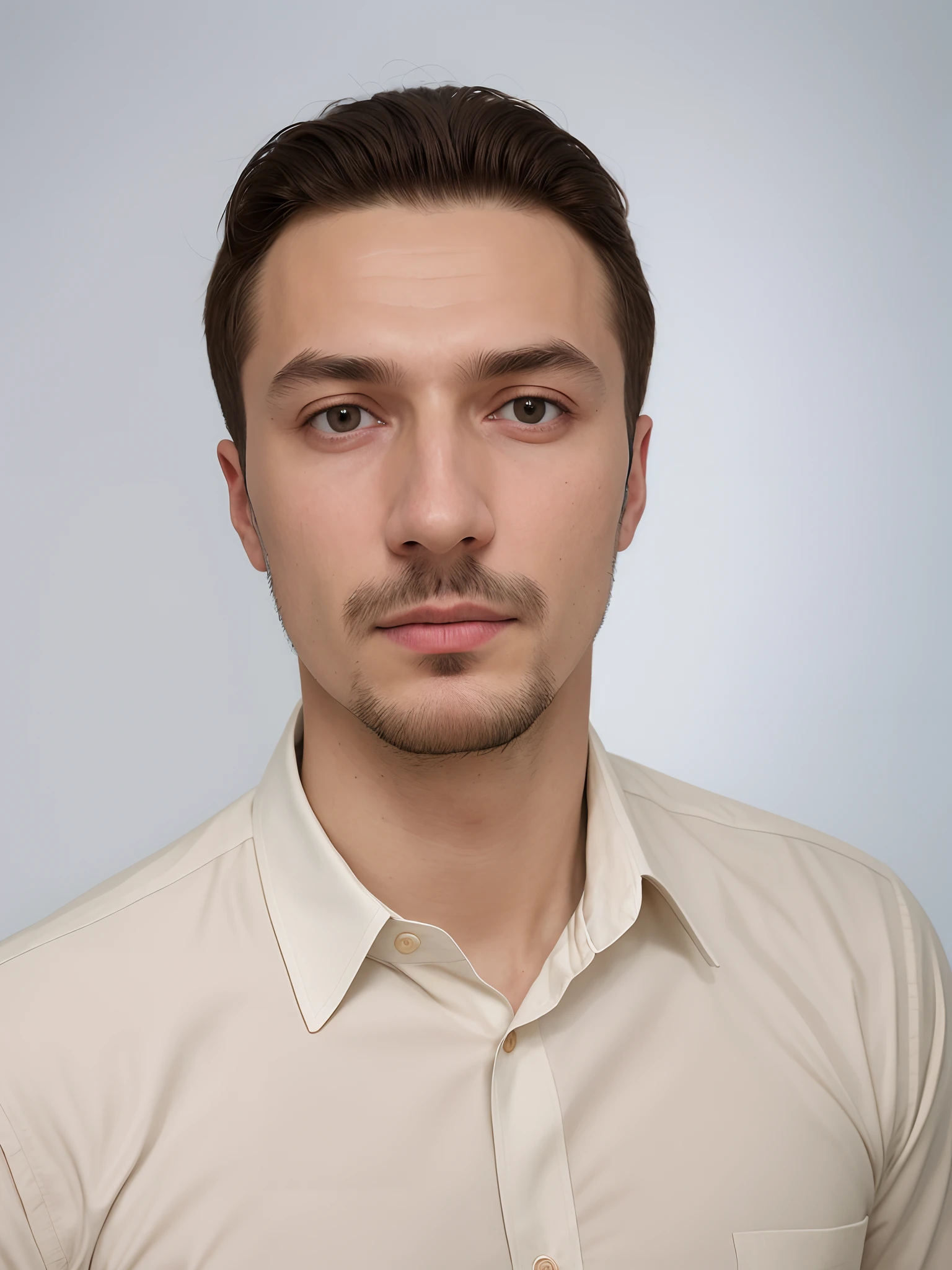 Man in beige shirt posing for photo, bogdan rezunenko, headshot portrait, headshot photograph, headshot profile picture, extreme close up portrait, Andrei Tarkovsky, by andrey ryabovichev, michal mraz, Michał Lisowski, Mivsek wounds, pavel shvedov, whitebackground, Photo CV, Business Style