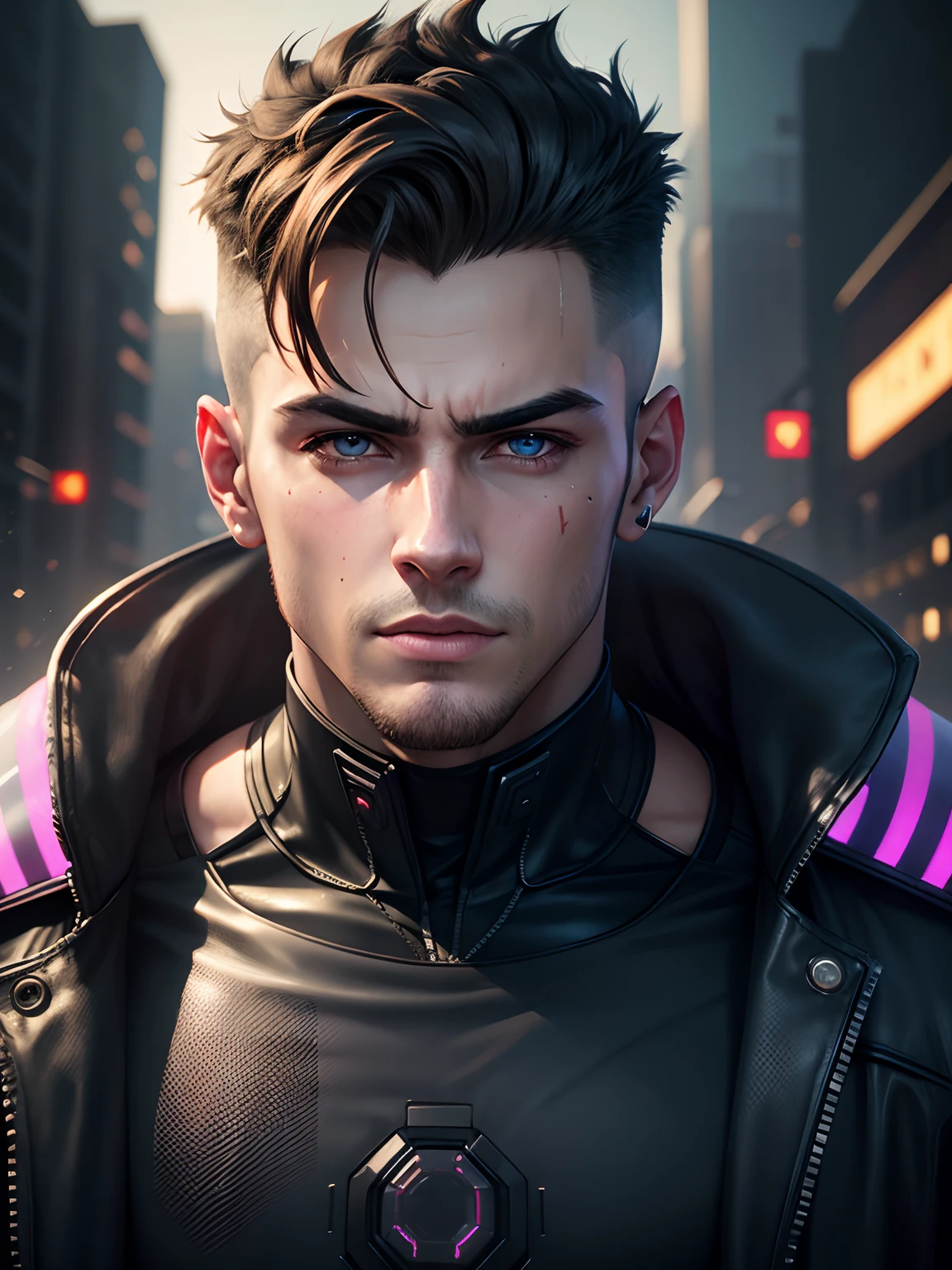 Change background cyberpunk handsome boy, realistic face, 8k, ultra realistic]