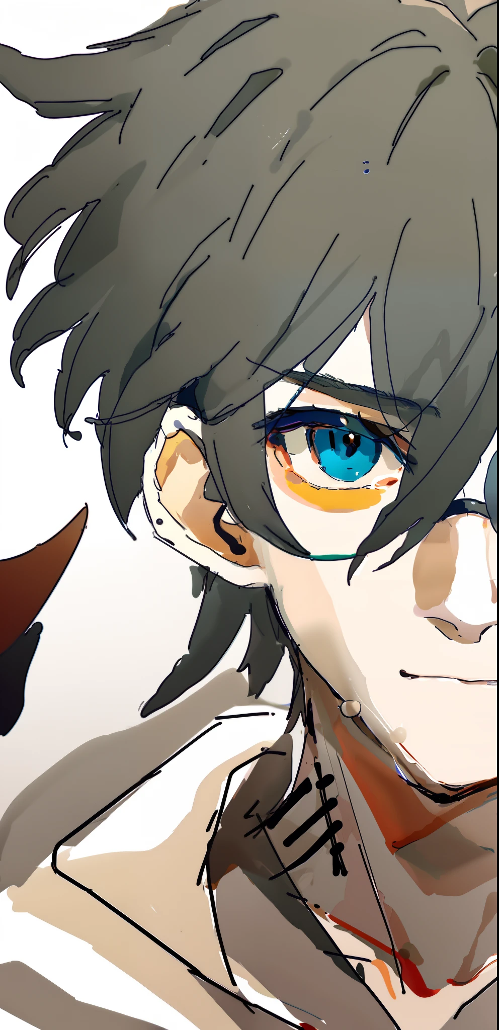 a man, neutral expression, wearing hoodie, short hair, close up of face, by ninev