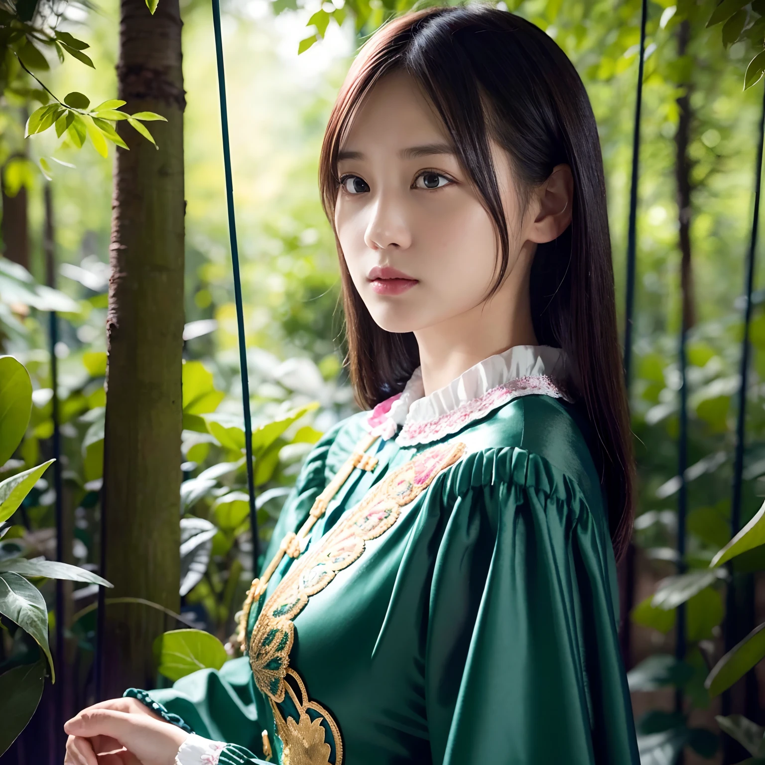 masutepiece, Best Quality, ultra-detailliert, Illustration, Colorful, FAQ Color, depth of fields, Lens Glow, 1girl in, firefly, Starry sky, ta, forest, Detailed skin texture, Fine Cloth Texture, Nice and Meticulous Face, Full body, Scenery