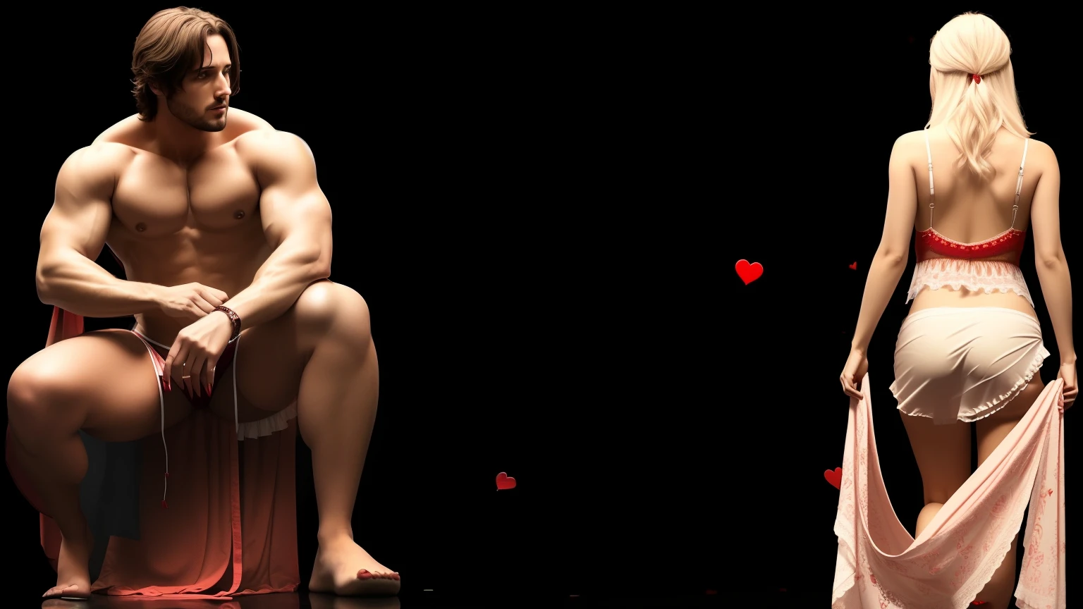 woman in red panties 4k, in the background a broken heart,