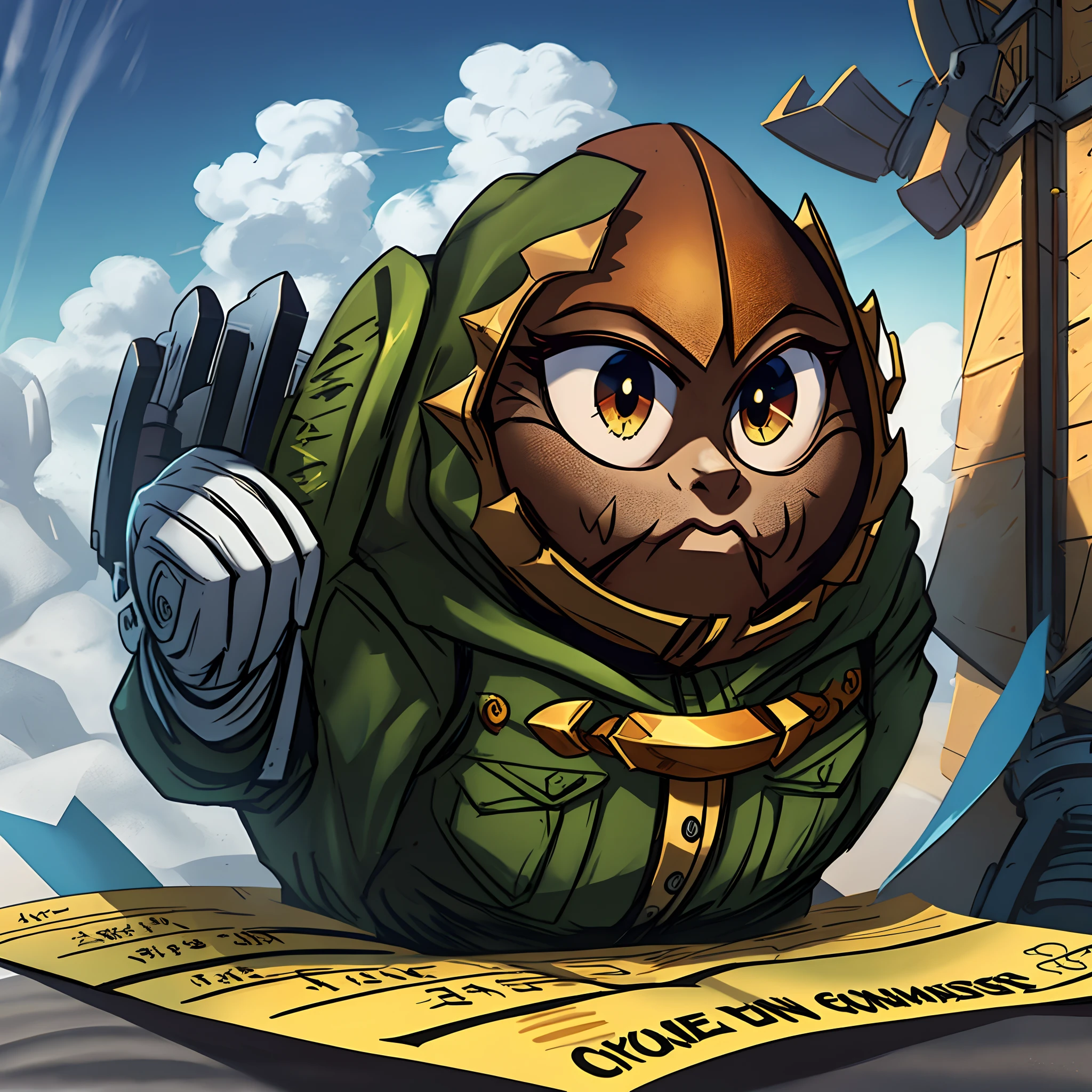 the cyclops holding a brochure