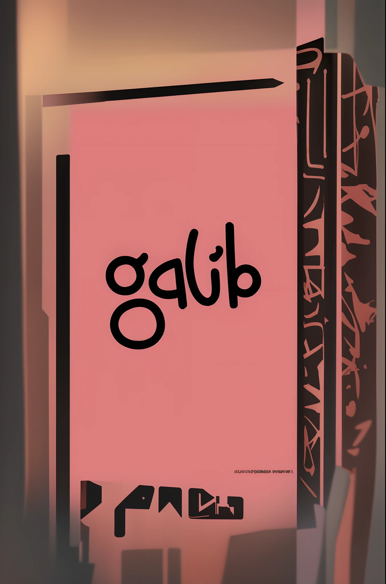 a pink background with the word'glip'in black, gibli, studio gibli, studio ghilbi, yellow calibri font, glair, studio ghibi, gilt, chibi, studio ghibly, caligraphy, studio ghibly style, gulf, studio ghiblil, by Galen Dara, hijab