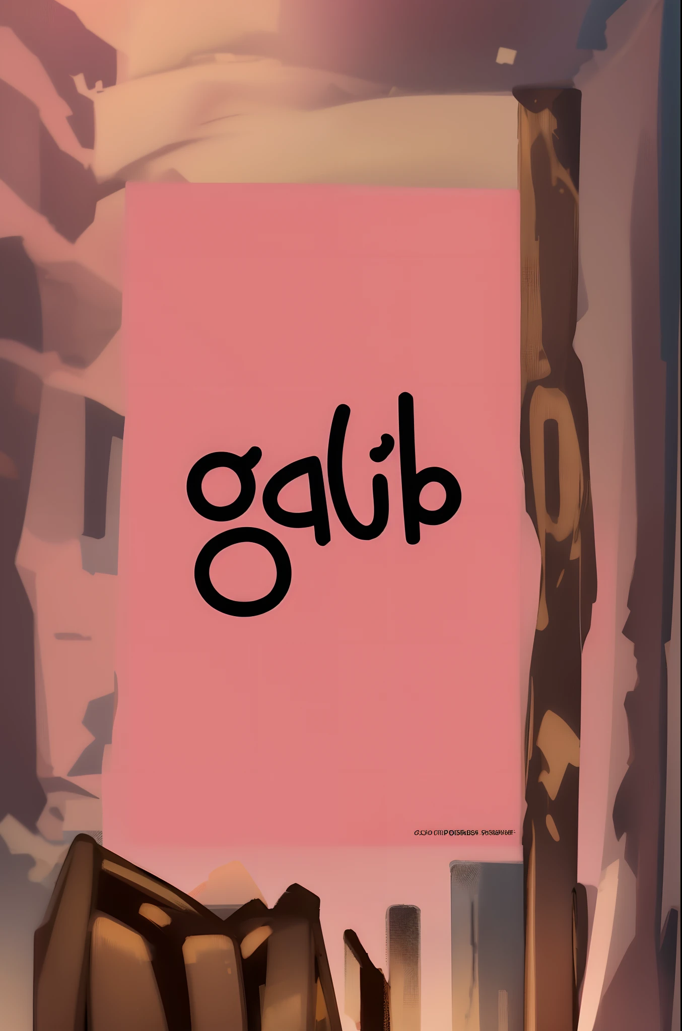 a pink background with the word'glip'in black, gibli, studio gibli, studio ghilbi, yellow calibri font, glair, studio ghibi, gilt, chibi, studio ghibly, caligraphy, studio ghibly style, gulf, studio ghiblil, by Galen Dara, hijab