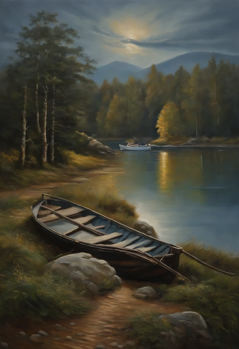reales Bild((Oil ))Landschaftsmalerei,Acrycle Malerei,Pinselstriche,Mit unvergleichlichem Realismus,ultrabreit,Unheilvoller Himmel,Segelschiffe, Holzboote, Riesige Wellen,Sternennacht, Iwan Konstantinowitsch Aiwasowski, romantische Beleuchtung, Lichtung, realistisch, James Gurney, Kunststationen,((Painting with oil painting))