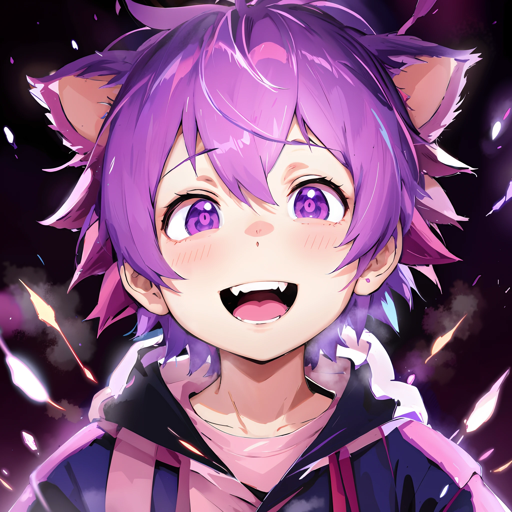 Anime character with light purple hair and purple eyes in a dark room, anime moe art style, anime style 4 k, 2 d anime style, Anime Boy, [[[[grinning evily]]]], Mikudayo, epic anime style, High quality anime art style, Anime art wallpaper 8k, anime wallpaper 4 k, anime wallpaper 4k
