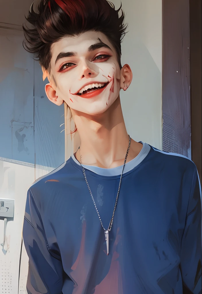 Horror joker with smile and red blood