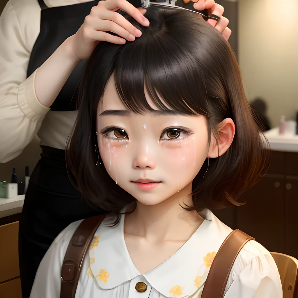 portlate、kawaii girl、ar old、east asian、Crying a lot、Unwanted haircut、Beauty salon、Okabo head、Best Quality、CG