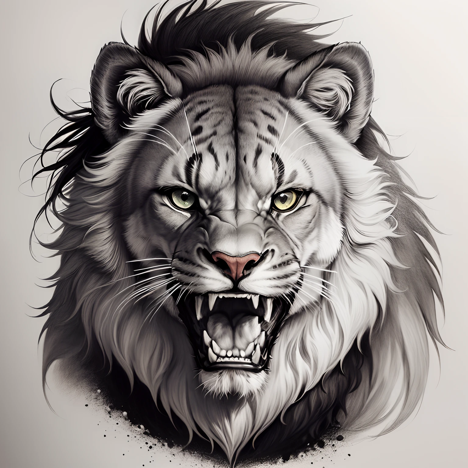 Roaring lion black and white drawing