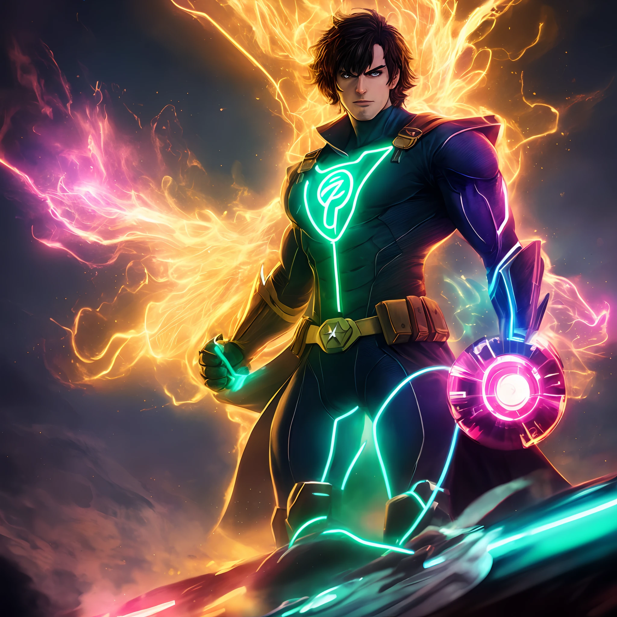 Q super hero based on the element neon