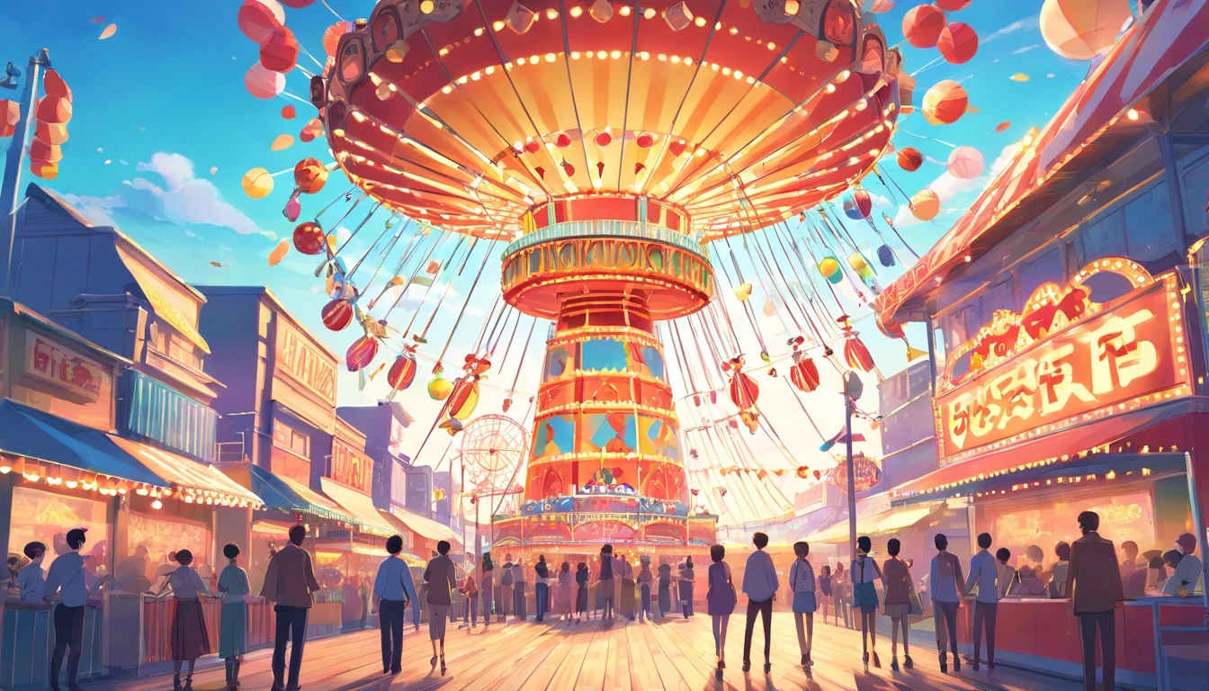 illustration of a carnival with a ferris, circus, and other rides, artistic illustration, amusement park, curiosities carnival, colorful illustration, dreamy illustration, fabulous illustrations, circus background, illustrated in whimsical style, vignette illustration, carnival background, illutstration, concept illustartion, commercial illustration, stylized digital illustration, beautifully illustrated, flat illustration