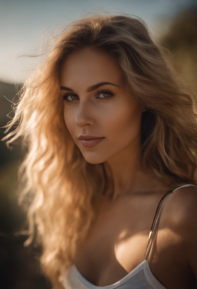 professionnel, (Photo 4K:1.1) par (Jeremy Lipking:0.3), (Dittmann Anna:0.3), (jiner:0.3), (mise au point nette:1.3), High detail, Porter (Chemise moulante:1.2), beautifull detailed face, Yeux noisette, longs cheveux blonds, (Seductive naked young woman:1.3), (Seductive:1.1), (rougissant:1.1), Forme du corps du sablier, Gros seins ronds, hanches larges, sur la plage