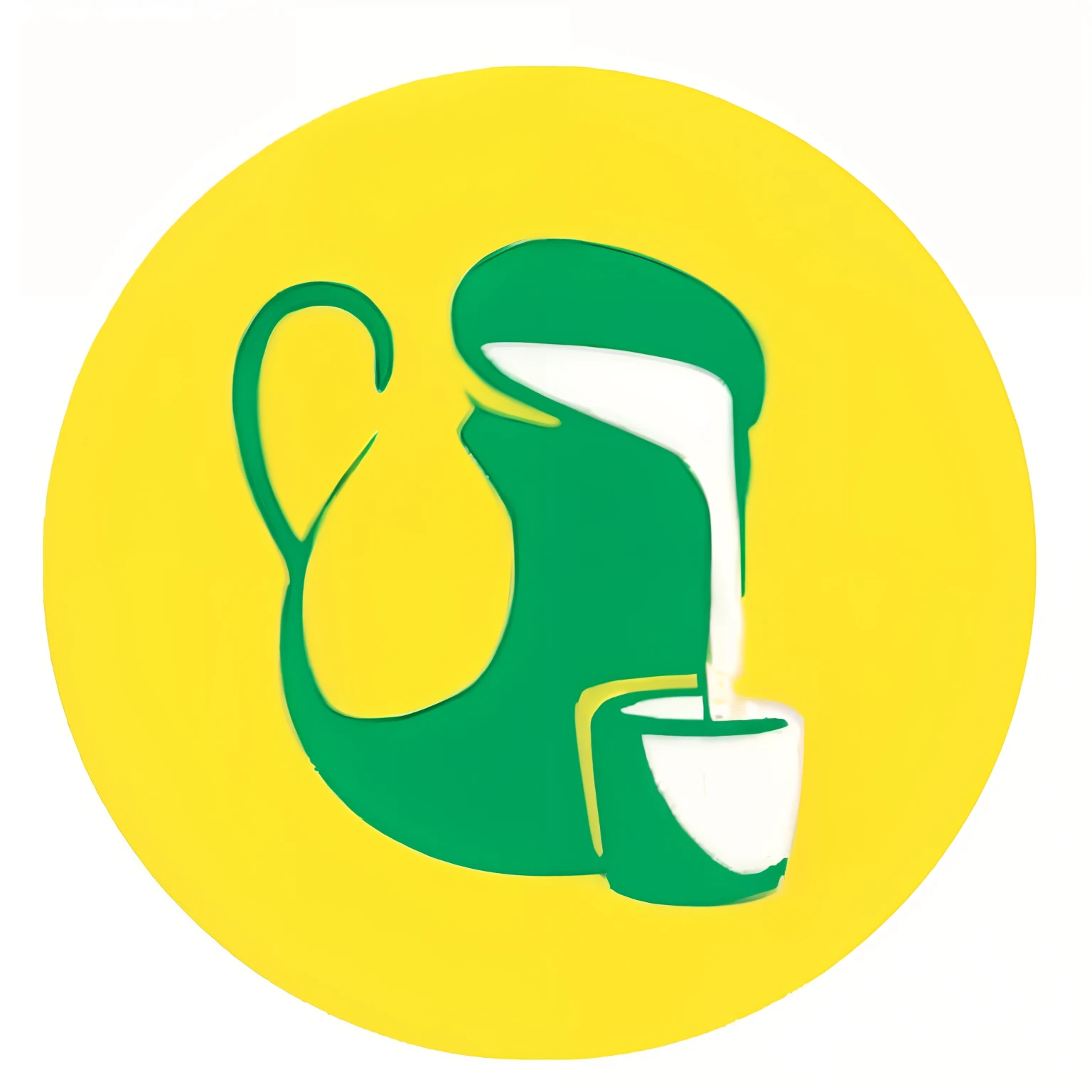 Cup of coffee with jug close-up, 🐿🍸🍋, Logo, Logo, Round Logo, Yellow-green scheme, Green & Yellow, kettle, Yellow and green, milk, icon, soymilk, No backstory, vegetable oil, image, tea, Comrade, Muzinabu, soymilk, Jia, 🐝👗👾