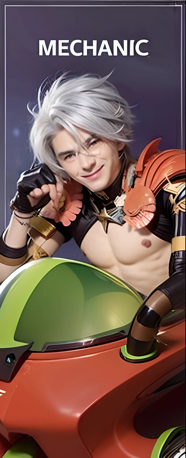 Cool boy with white hair and big eyes smiling