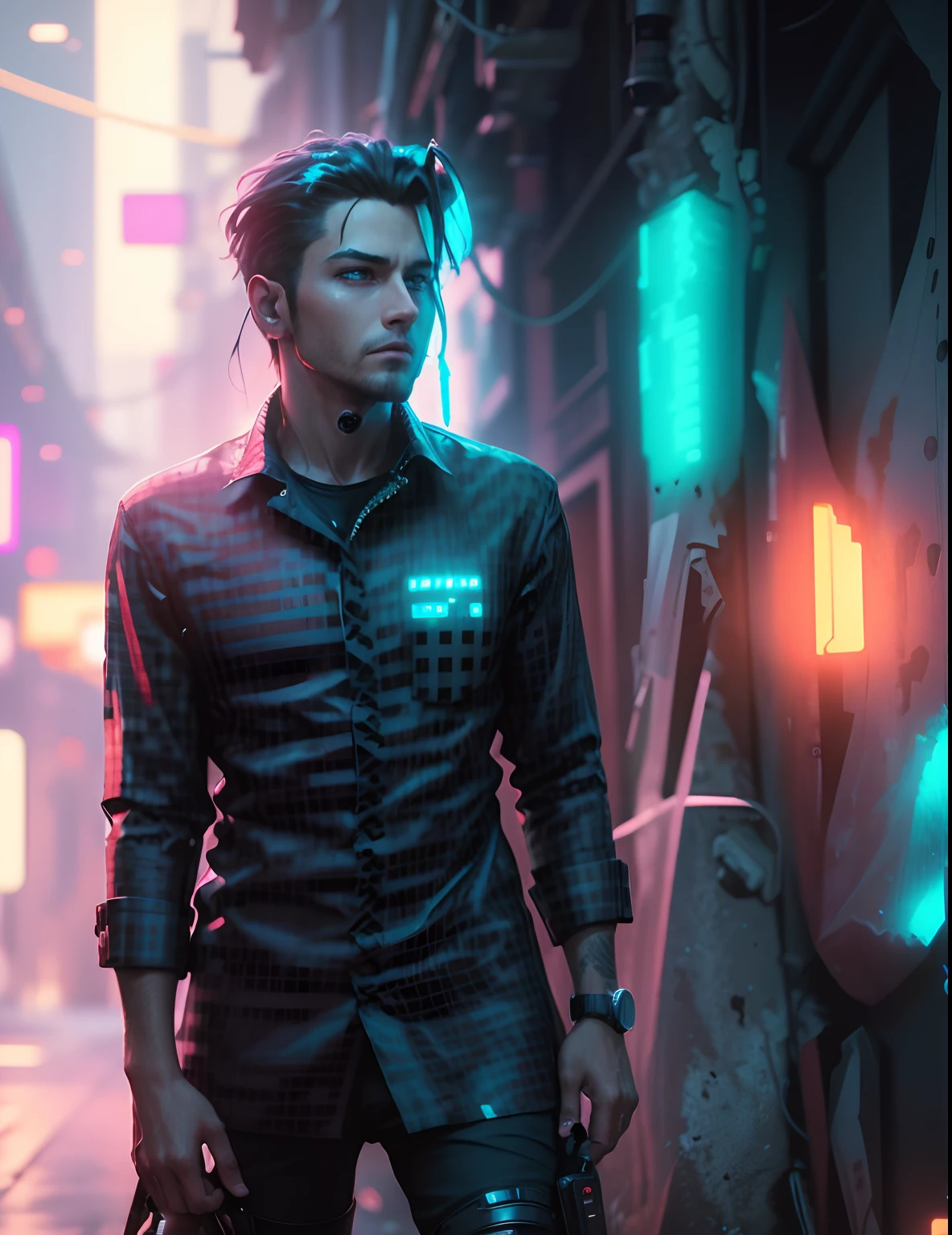 Change background, handsome, cyberpunk, 4k,