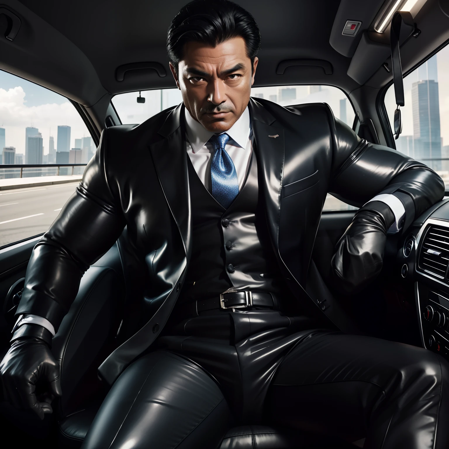 50 years old,daddy,shiny suit ,Dad sat in a car,k hd,in the office,big muscle, gay ,black hair,asia face,masculine,strong man,the boss is,handsome,sex,leather gloves,lecherous dad,look straight ahead,dad is handsome,dad is a  dad