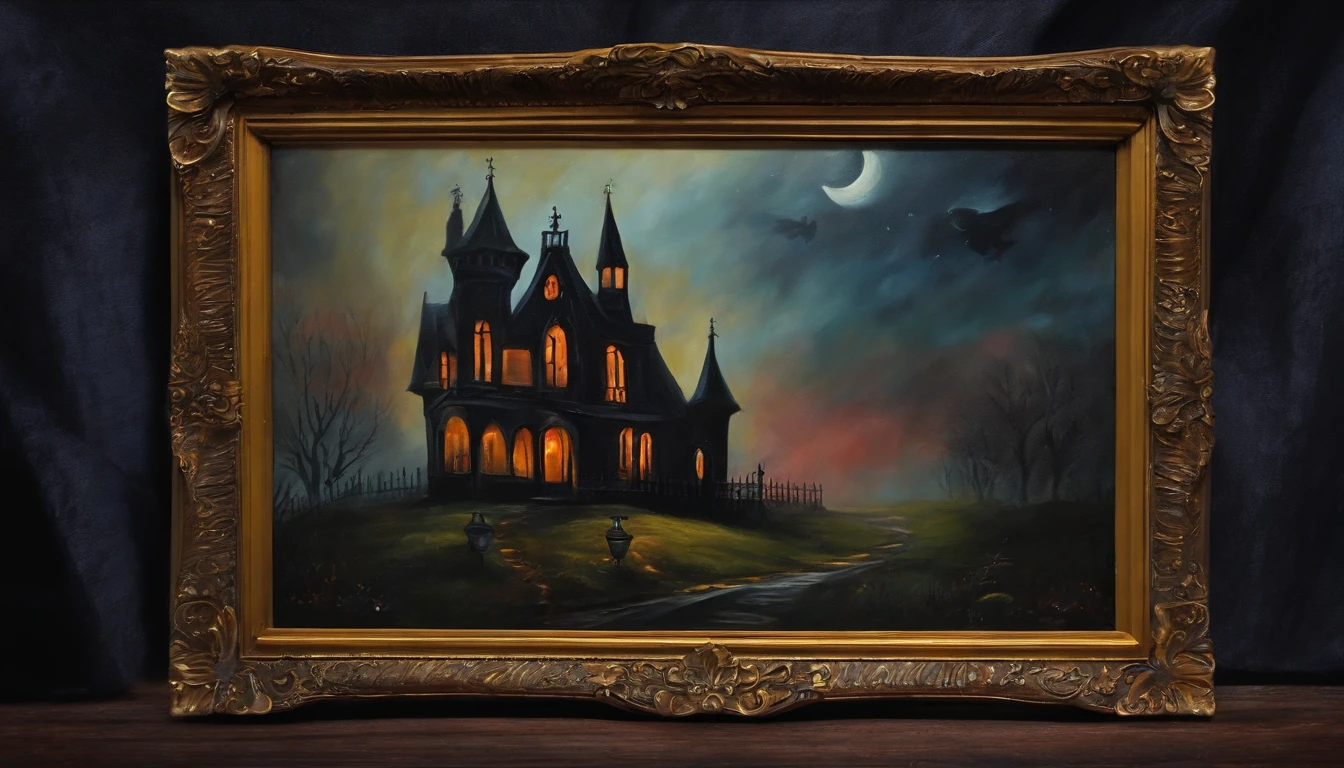 Dark Gothic Vintage Style Art Painting of Halloween Ghost