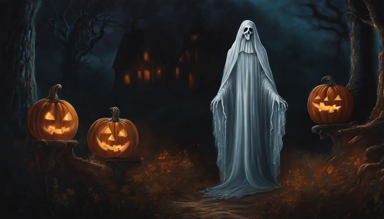 Dark Gothic Vintage Style Art Painting of Halloween Ghost