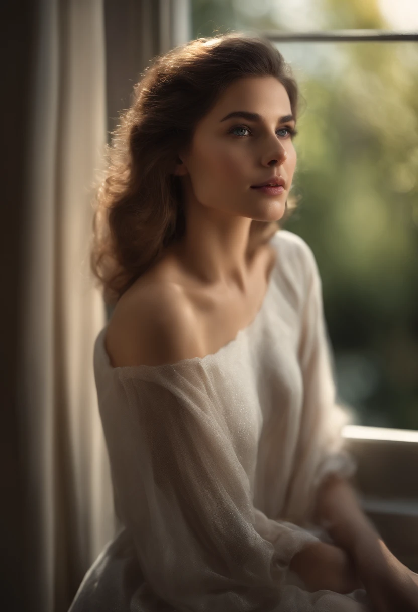 FRICHLAND quality, Masterpiece, ultra highres, 8k, .RAW, (photo realist:1.4), Rendu physique, profondeur de champ, looking at the viewers, Mince, (assis:1.1), in the bedroom, beautifull detailed face, 1 fille, mignon, jeune, rougissement du nez, Grands yeux noirs, ouvrir bouche, seins minuscules, cheveux noirs, casual wear