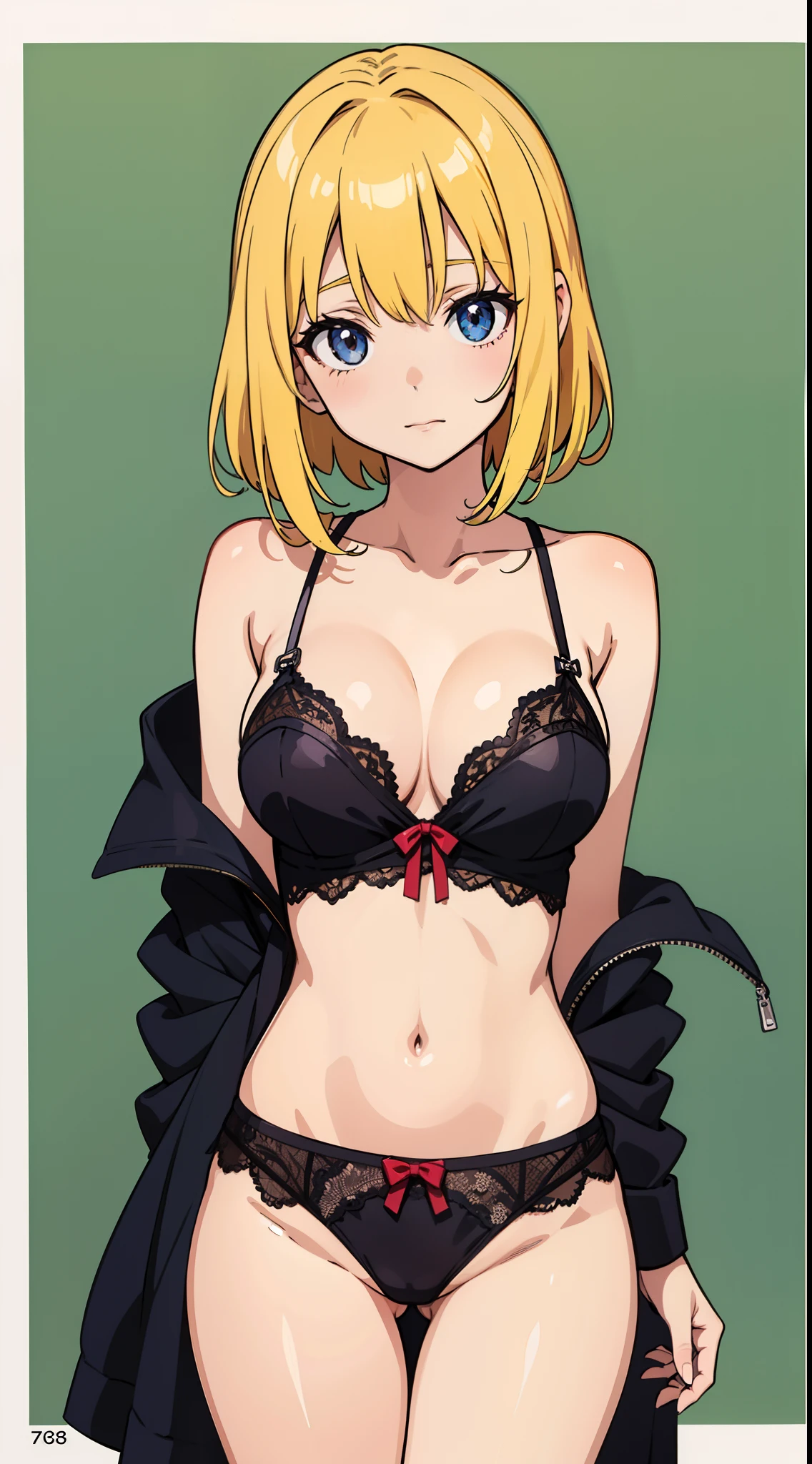 masutepiece、hight resolution、1girl in、in one's underwear only、7 colors of lingerie、large full breasts、cowboy  shot、Cute anime illustration、