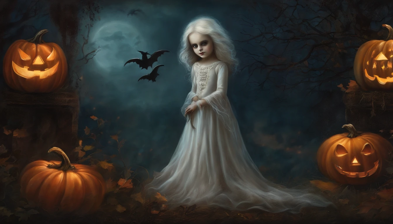 Dark Gothic Vintage Style Art Painting of Halloween Ghost