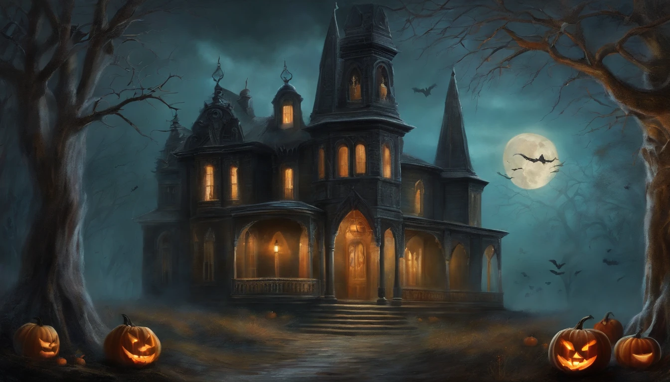 Dark Gothic Vintage Style Art Painting of Halloween Ghost