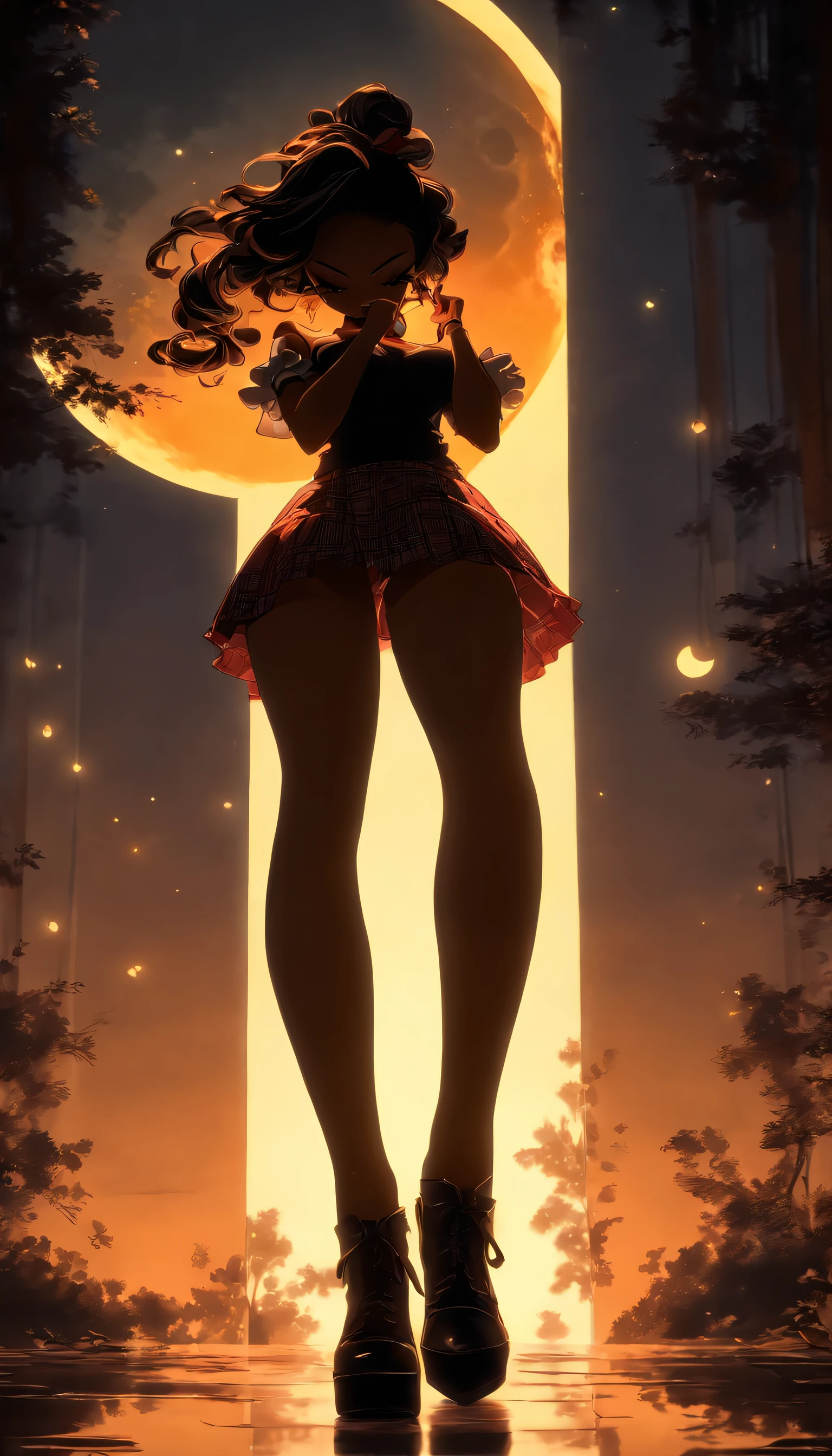 (Silhouette art,best quality,top quality,masterpiece,4k,)(fashion models),necklace,choker,collar,
(((arte em papel cortado,A world where only black exists:1.2),
(style of 90s retro image,classical,fairy),1lady,Solo,slim body,perfect female shape,epic quality,elegant and beautiful,(kneeling up,)
(profile:1.2),ray tracing,movie level lighting,Cinematic storyboard,high heels,Moonlight,The moon behind,beautiful thighs,thin thighs,Delicate legs,beautiful legs,sexy legs,long legs)),Slender,
sunder
(Dark moon),caucasus,((bloomers,School uniform))