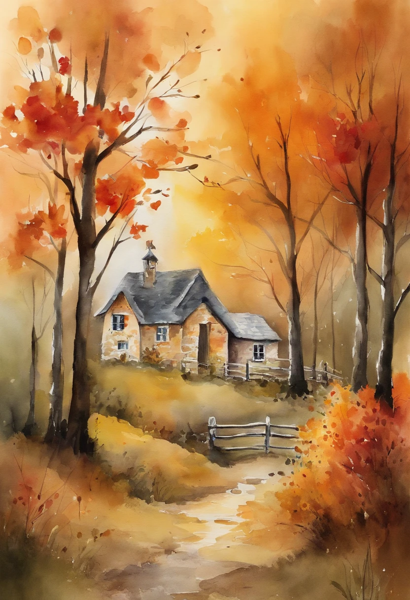 Watercolor Painting
The autumn cottage clipart will be executed in a beautiful watercolor painting style. The colors will be vibrant and blended, capturing the richness and depth of the autumn hues. The brushstrokes will be loose and expressive, adding a sense of movement and energy to the artwork. The textures of the cottage and surrounding foliage will be rendered with delicate washes and subtle details, giving the image a soft and dreamy quality. Overall, the watercolor technique will bring a touch of whimsy and warmth to the autumn cottage scene.