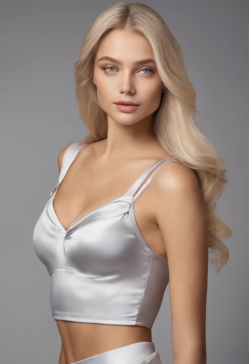 Inna Korobkina, the beautiful model, she is 28 years old today. She is a Peixes sign, standing at 1.65m tall, and weighing 50kg. Her skin color is white, and she has green eyes, blond hair, long hair length, small bust, small waist, and large hips. She is wearing a Flowing white dress adorned with intricate silver embroidery, complemented by delicate silver jewelry look, in a Studio with black screen for an elegant and sophisticated style setting, striking a Full-body photo, facing away from the camera, looking back over the shoulder pose. , red lips, chromatic aberration abuse, UHD, retina, masterpiece, accurate, anatomically correct, textured skin, super detail, high details, high quality, award-winning, best quality, high-res, 1080P, HD, 4K, 8K, 16K --q 5